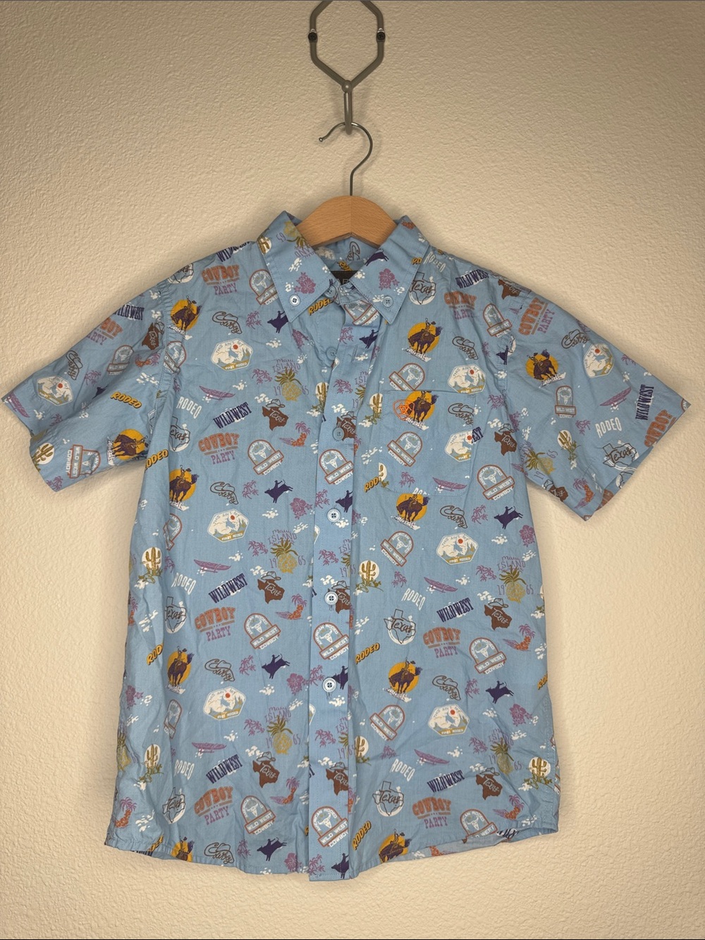 Ariat Light Blue Western Print Short-Sleeve Button-Up Shirt